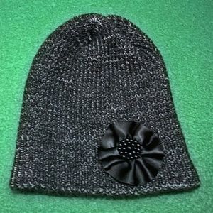 Knitted Beanie with Satin Flower Pin